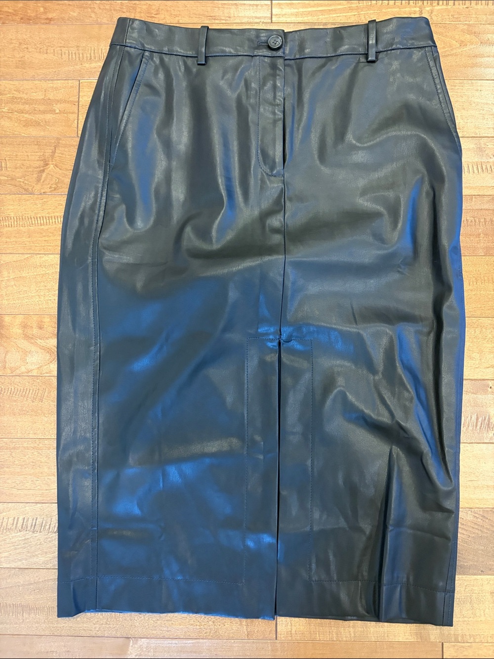 J. Crew Black Faux Leather Pencil Skirt with Front Slit